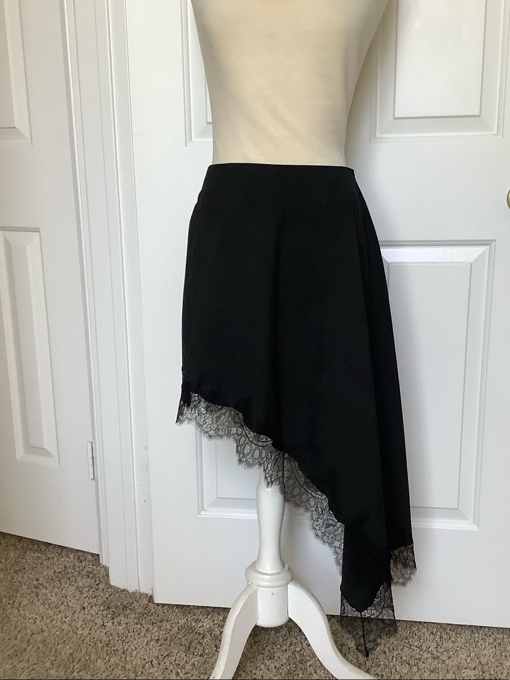 Zara black asymmetrical lace trim skirt. Size M. NWOT